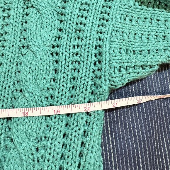 Haberdasher Sweater Women M Teal Cable Knit Silk Blend Coastal Grandma Fall - Picture 6 of 8